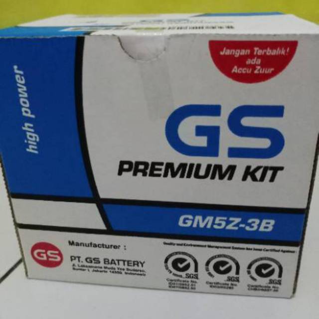 Aki GS Astra GM5Z-3B kit (basah) untuk mio sporty/mio lama/ grand/ supra x/