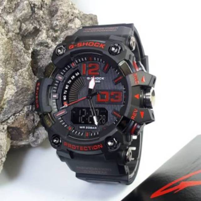 Jam Tangan Casio Fashion Pria Gshock 1802 Water Resist - Hitam lis Merah