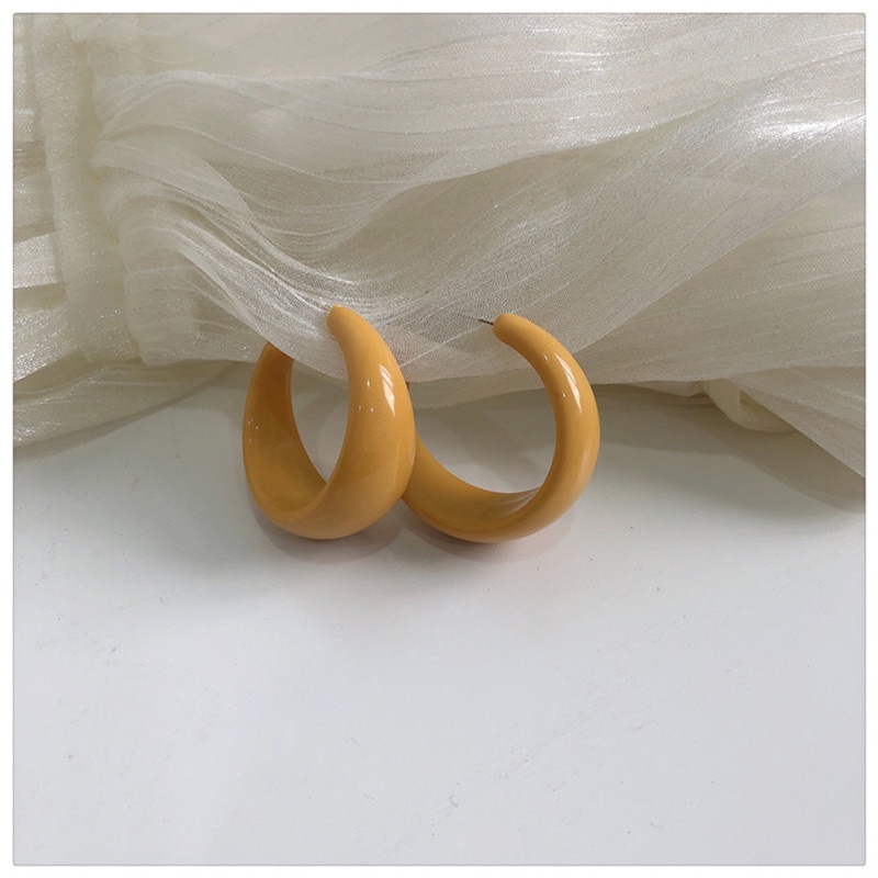 S925 Silver Plated Acrylic C Shape Hoop Earring Ear Studs for Lovely Girls