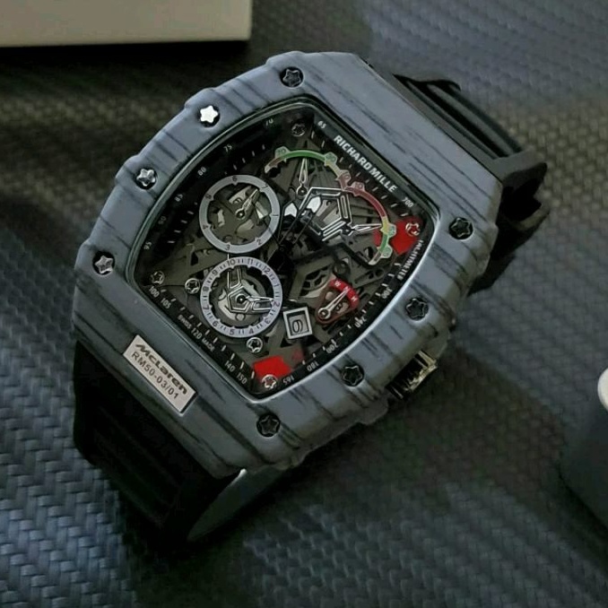 Jam Tangan Pria RM Richard Mile MCLARENN Crono Aktif Tali Rubber Warna Hitam - RM0287