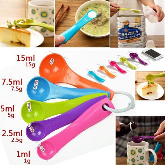 Sendok Takar 5 in 1 Spoon Set Kitchen Applicants Size alat ukur ml Mililiter Liter Takaran Warna Bumbu Dapur Cutlery Resep Tepung Kue Susu Alat Makan Peralatan Dapur Kitchen Home Stuff Tools Rumah Tangga Grosir Termurah Little Miss Sunshine Malang