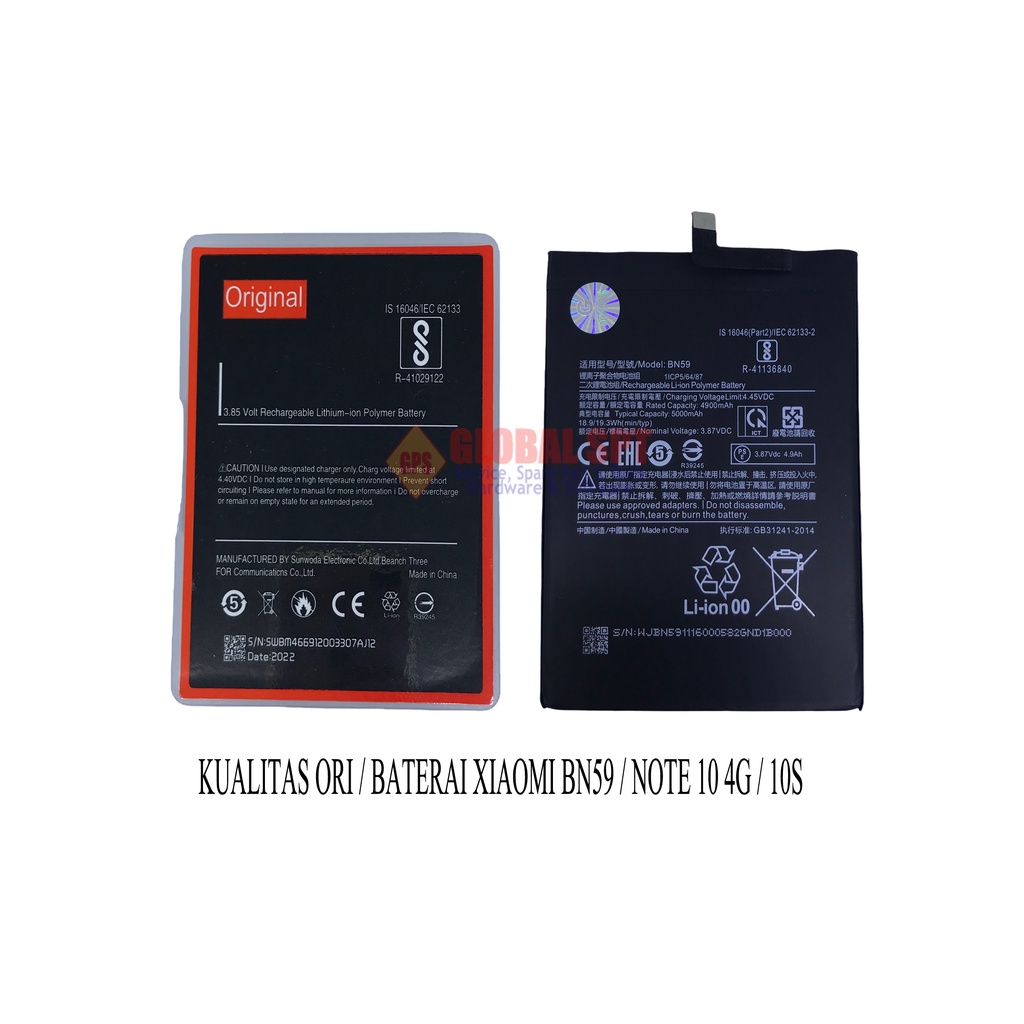 KUALITAS ORI / BATERAI XIAOMI BN59 / BATERE REDMINOTE 10 4G / REDMINOTE 10S  / BATRE XIAOMI NOTE 10 4G / 10S