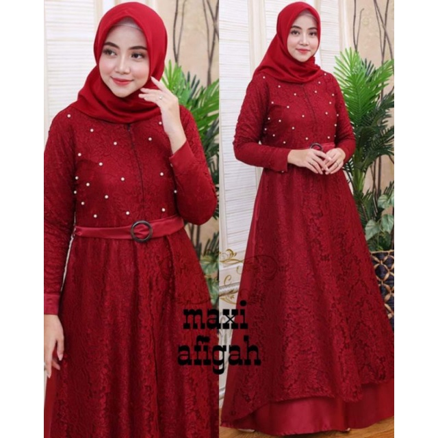 MAXI BRUKAT AFIGAH Fashion Muslim Busana Gamis Wanita Cantik Bepergian Kondangan Pernikahan Arisan