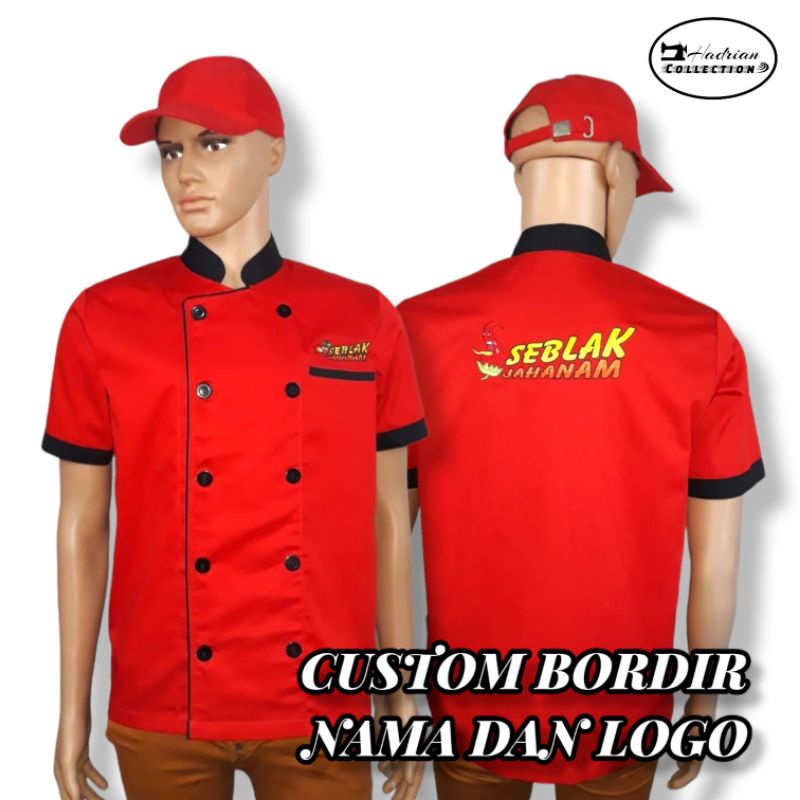 Baju koki Baju Chef Seragam Koki profesional Pria wanita ( unisex ) Bisa Custom Warna ,Bordir Nama dan Logo