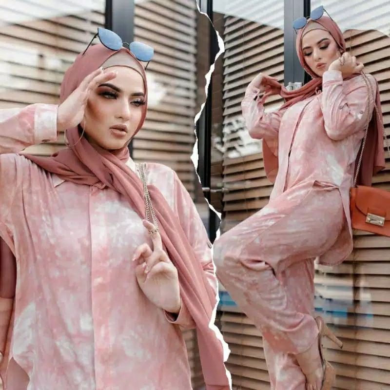 Daily set setelan pajamas / piyama paula syahnaz tie dye abstrak kaktus lengan panjang premium