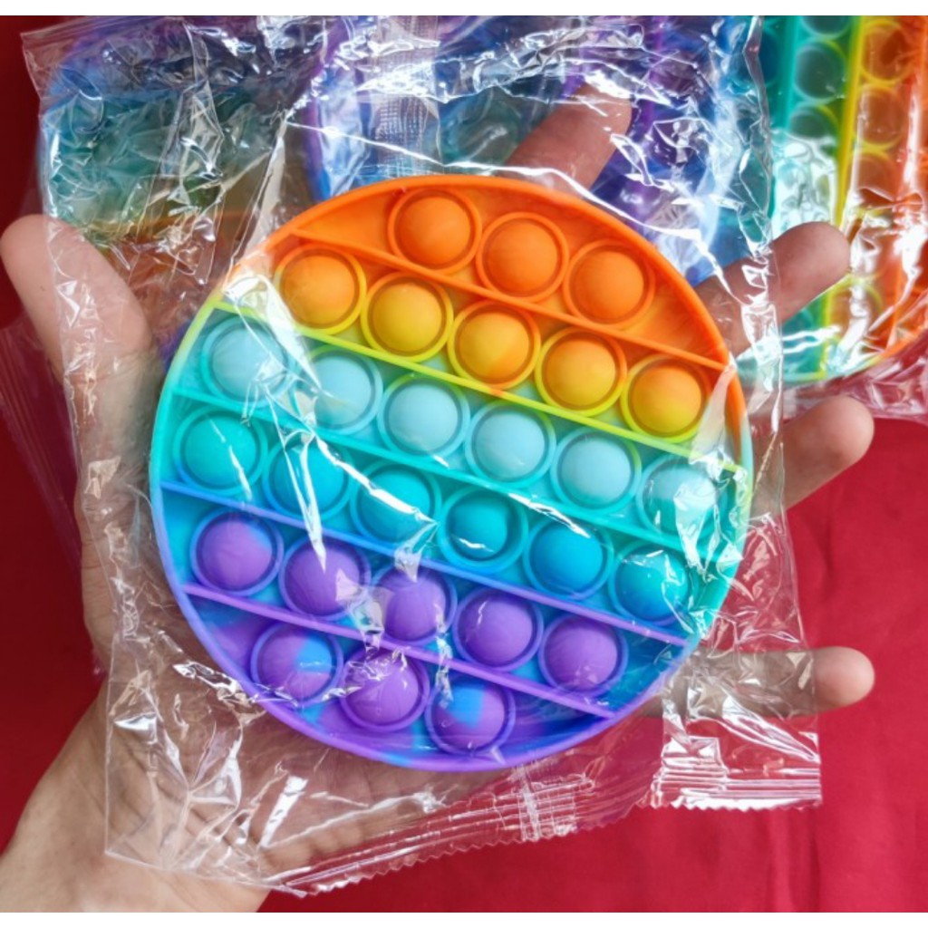 Pop It Fidget Push Mainan Anti Stress Rainbow +/- 12 cm-Bulat