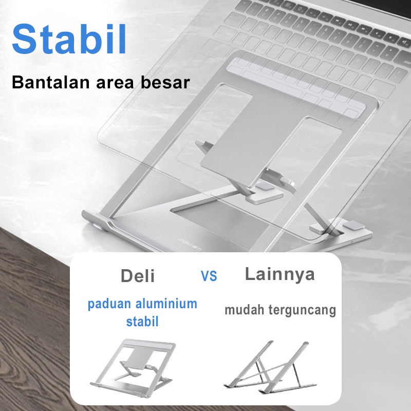 Deli Stand Laptop Aluminium Dudukan Laptop Holder Tatakan Rak Standing Laptop Meja Adjustable Laptop Stand