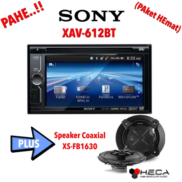 Paket Audio Mobil Sony XAV-612BT Double Din XAV612BT Tape XAV 612BT XAV 612 BT + Speaker XS-FB1630