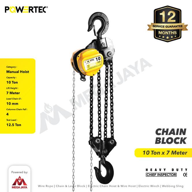 Chain Block / Takel 10 Ton X 7 Meter Powertec