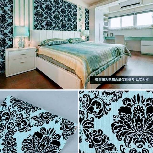 Wallpaper Dinding Motif Batik Hitam Gold Ukuran Panjang 10Meter x Lebar 45Cm