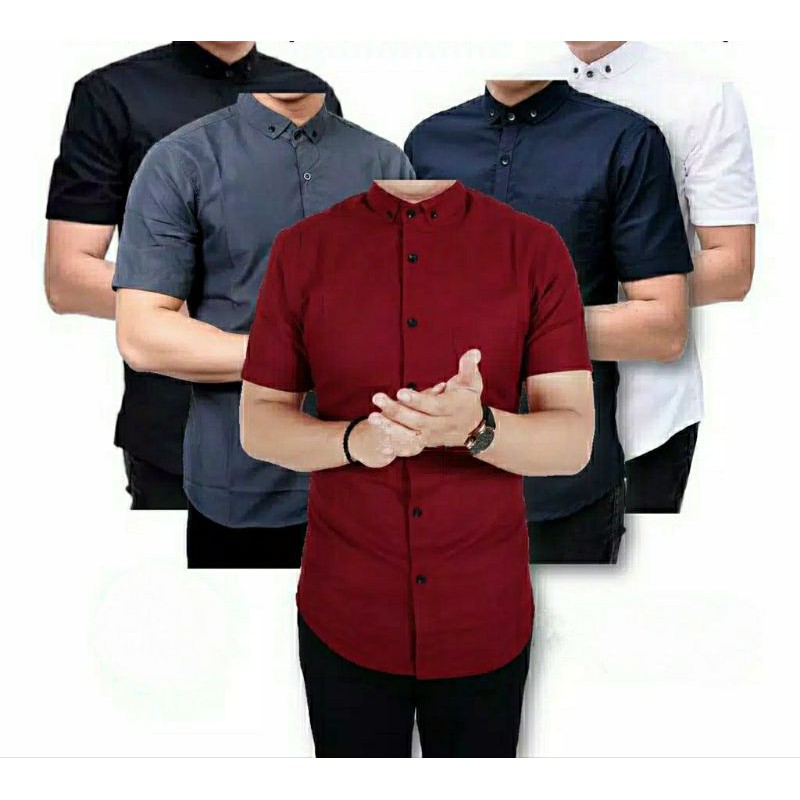 kemeja pria  lengan pendek slim fit katun oxford