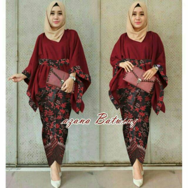 Setelan Kebaya Batwing/Jumbo Polos Cantik Rok Batik Lilit Modern Etnik Bagus