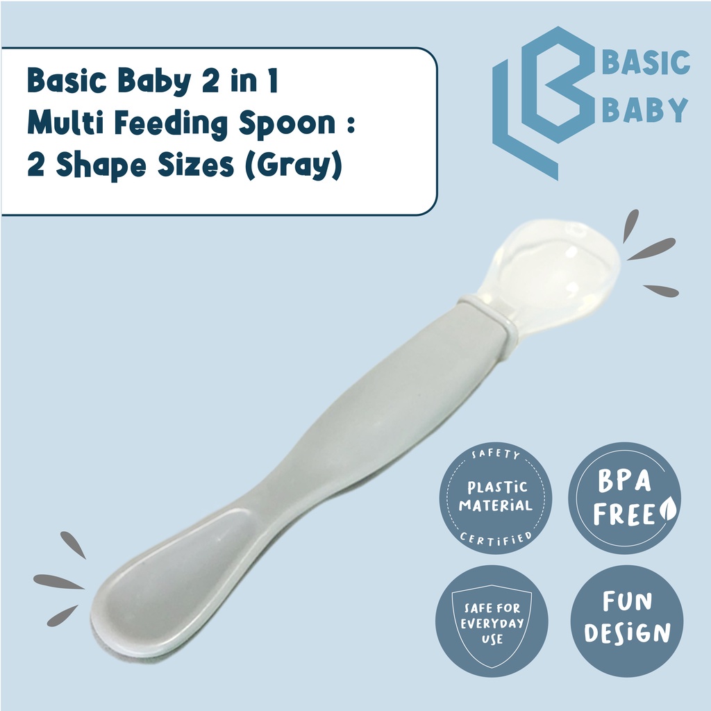 BASIC BABY 2IN1 MULTI FEEDING SPOON 2 SHAPE SIZES