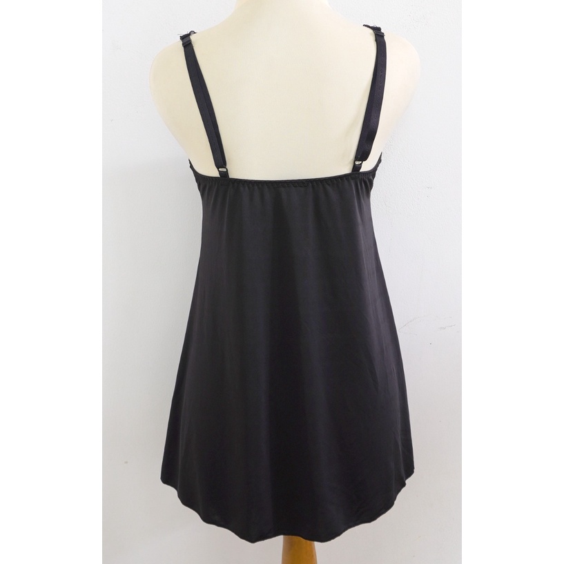 Lingerie Wanita Renda Baju Tidur Setelan Kamisol Celana Pendek Premium LILY WOLFF Lembut Elastis Best Seller LW6734BLK-4