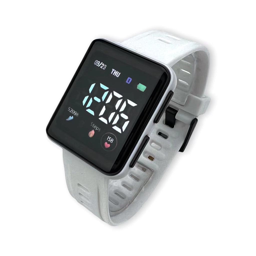 COD Jam Tangan Digital Wanita Karet Elektronik Sentuh Fashion Mahasiswa Jam Tangan LED M153-putih