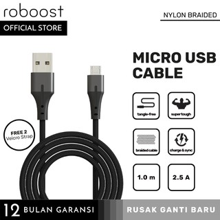 roboost Kabel Data Fast Charging Micro USB 2.5A Nylon Braided Samsung Oppo Asus Xiaomi