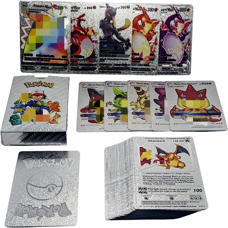 110 / 55 / 27Pcs Kartu Pokemon Go Pikachu Charizard Bahan Metal Warna Emas Untuk Anak Laki-Laki