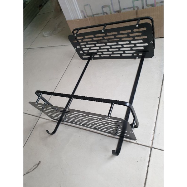 rak sabun / shampo 2 susun aluminium hitam / silver