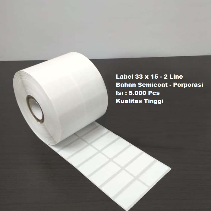 

LABEL BARCODE 33 x 15 mm - 33x15 mm - (2 LINE) - KERTAS STICKER LABEL SEMICOATED ISI 5000 Putih FI