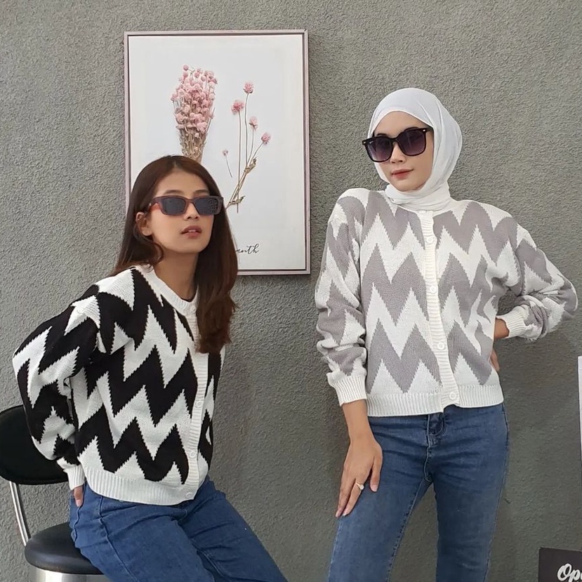 Outter Wanita Trendy Zhag Cardie Bahan Rajut Terbaru Korean Style