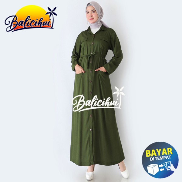 Balicihui Long Dress Kancing Gamis Kancing Dress Kekinian Terbaru
