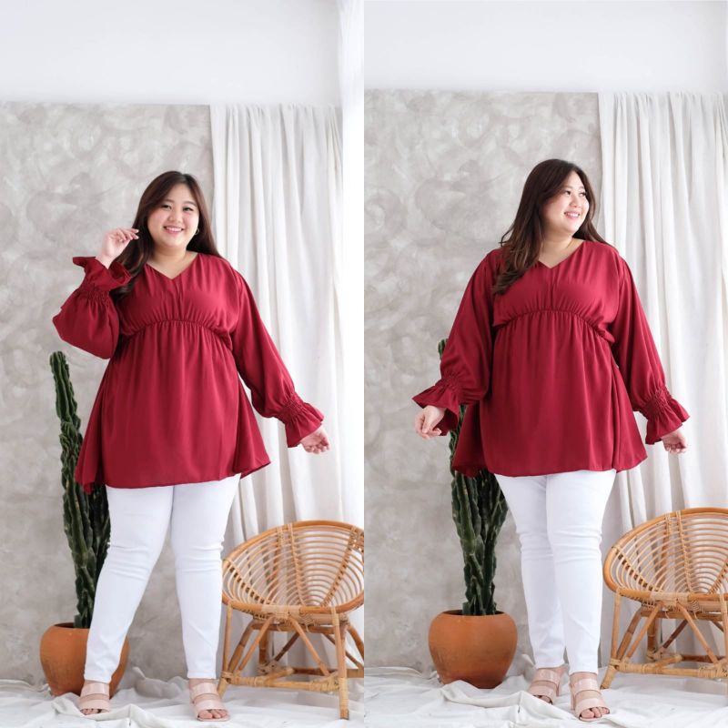 BLOUSE JUMBO MOLLY, WOLFICE, BLOUSE ATASAN KEMEJA