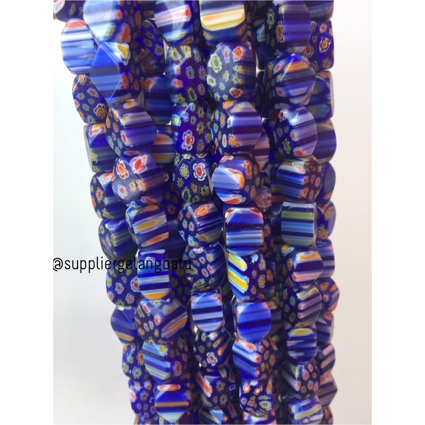 Batu Italy motif biru Italian Semi Stone Beads blue 16 x 10mm Lux bahan aksesoris gelang kalung akik