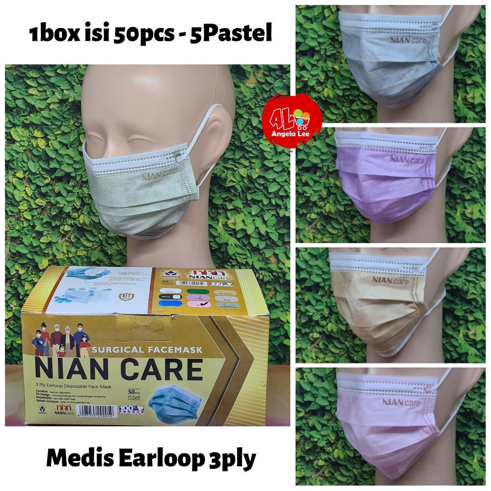 NIANcare Masker MEDIS Bedah 3 ply Earloop Headloop Disposable Surgical Mask 50pcs Warna