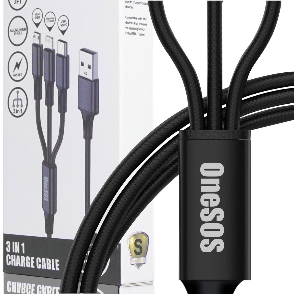 GoodCase - Kabel Data Micro USB Type-C Lighting 1.2M/2.4A Charger 3-IN-1 Type-C/Micro USB Dan Lightning