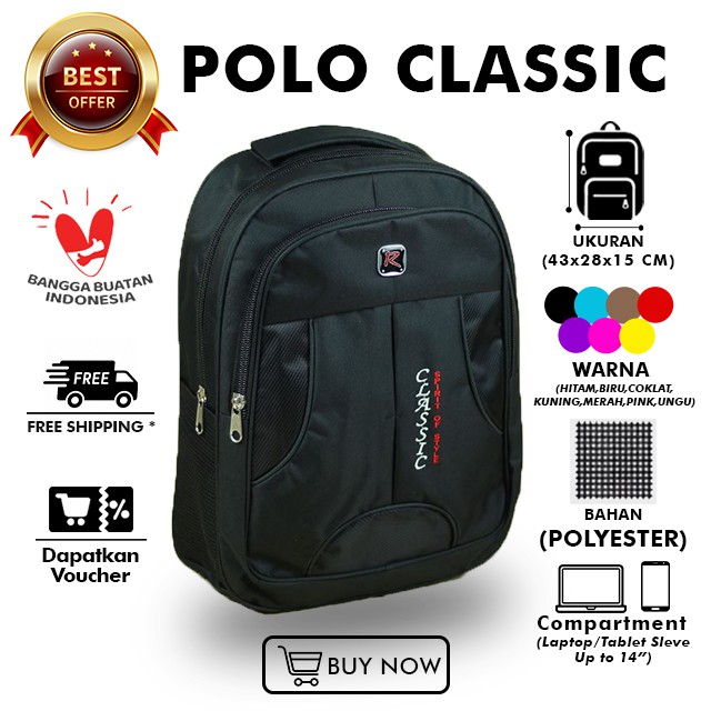 Ransel Punggung Cowok SMP SMA Tas Gendong Polo Classic Keren Bagus Backpack Laptop Awet Berkualitas