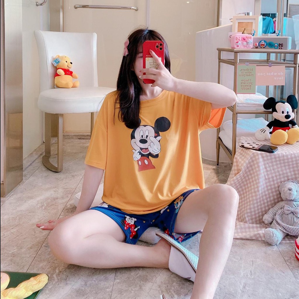 Baju Tidur Piyama Set/Piyama Wanita Import/Baju Piyama Pendek/Short Sleep Wear-J12-Oren Miky