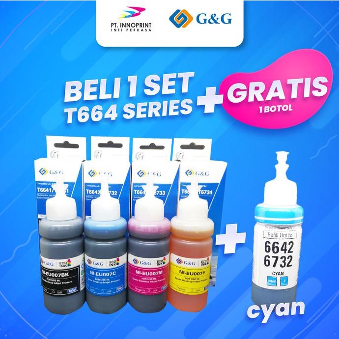 

Ink | 1 Set Tinta G&G Epson 664 Series 100Ml Gratis 1 Botol
