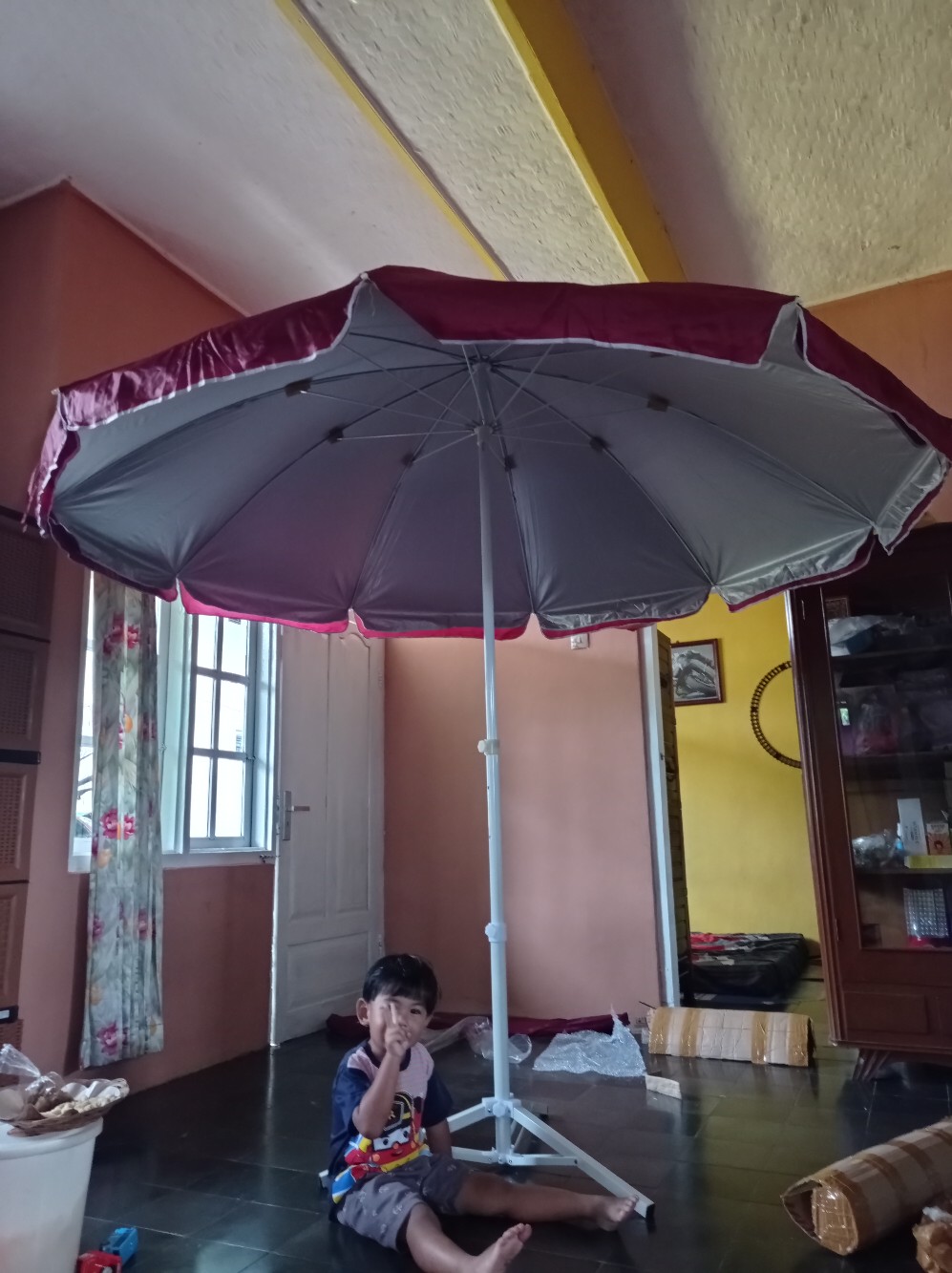 Payung Tenda Pantai 250cm Polos Anti-uv Double (2 Lapis/ 2 Layer/ 2 Helai) Cafe Besar Jumbo