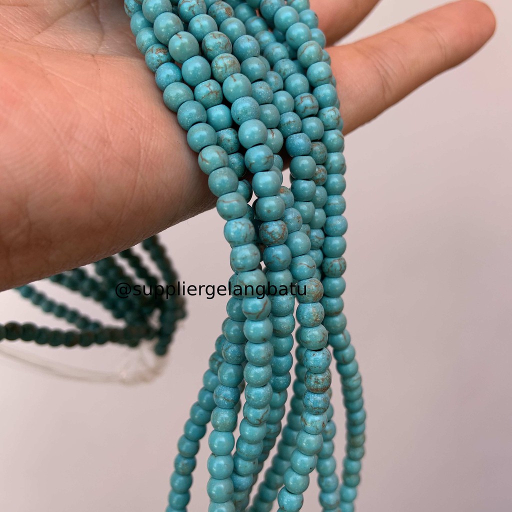 bahan Blue pirus Biru 4mm natural phyrus bahan gelang kalung howlite