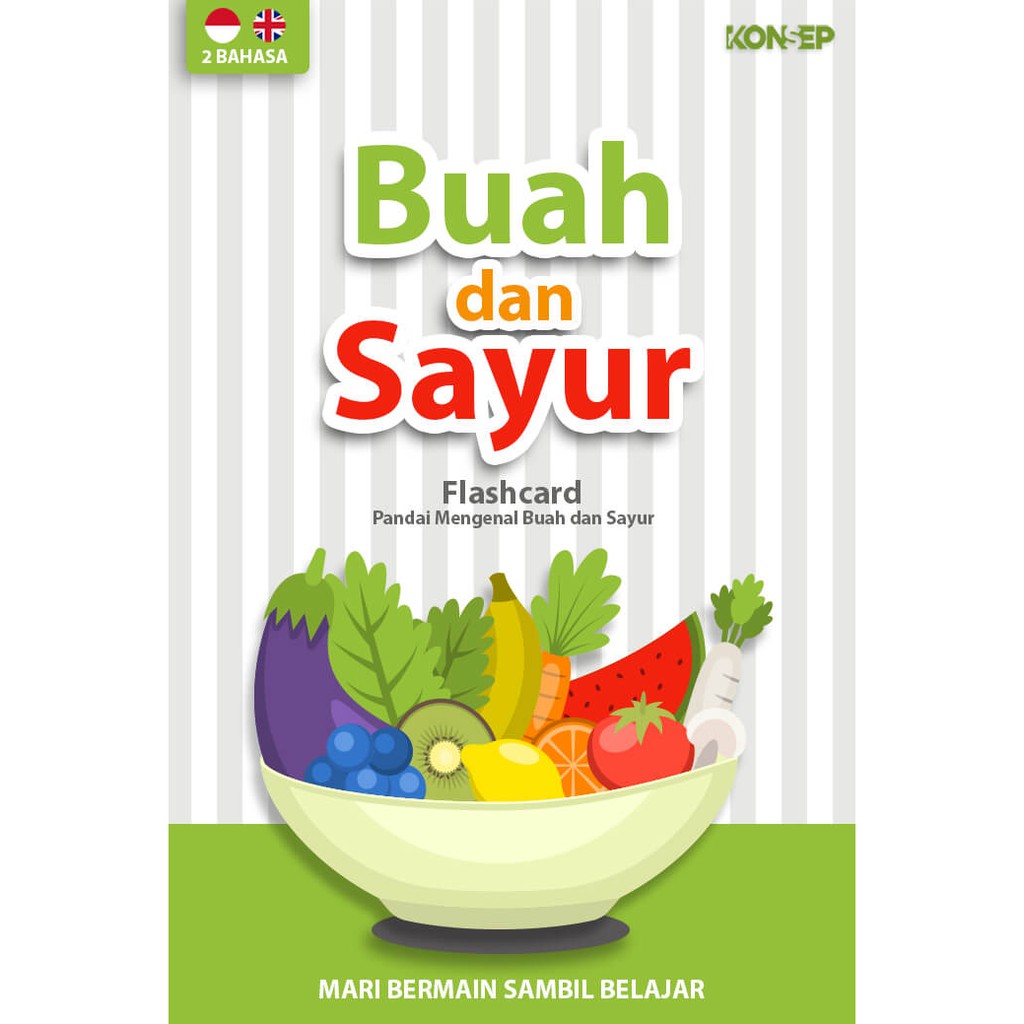 Flash Card Buah dan Sayur - Kartu Belajar Anak Bergambar - Konsep Studio Original