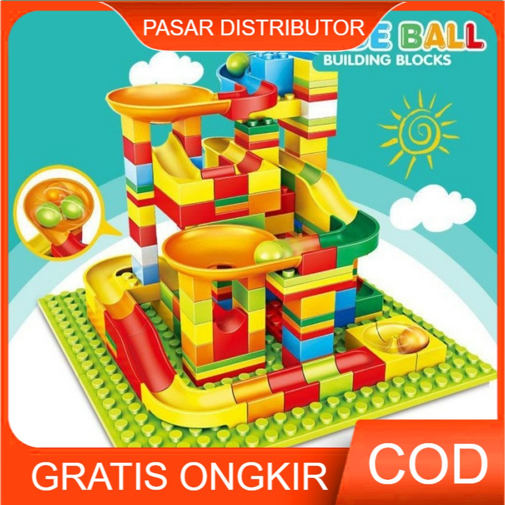 Mainan Balok Susun Brick Building Blocks Marble Race Run Maze Balls Track Slide Ball - Block Balok Susun