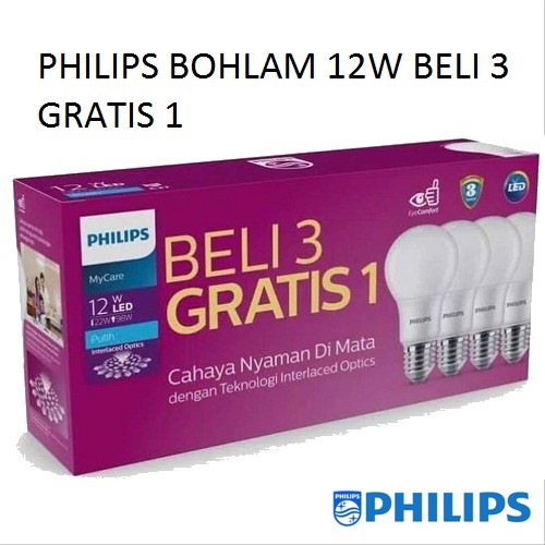 PHILIPS LAMPU LED MYCARE LAMPU BOHLAM 12W PAKET / PHILIPS LAMPU LED BULB MULTIPACK 12 Watt