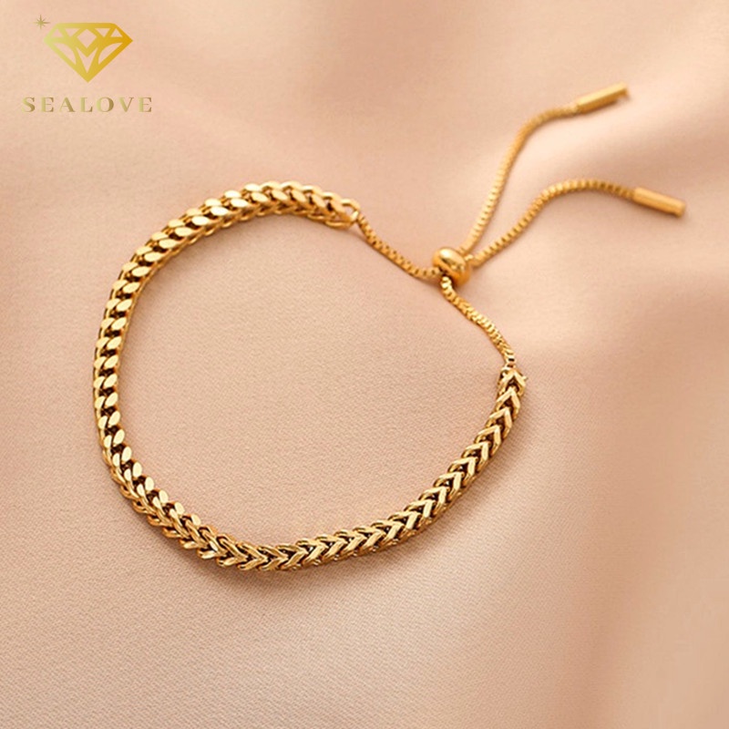 Gelang serut Titanium Wanita Anti Karat dan anti luntur Bracelet Adjustable Premium Emas 18k