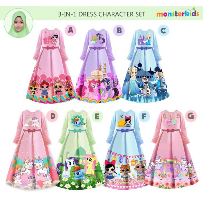 (CBG) Gamis anak perempuan import MK 28 dress+hijab+belt