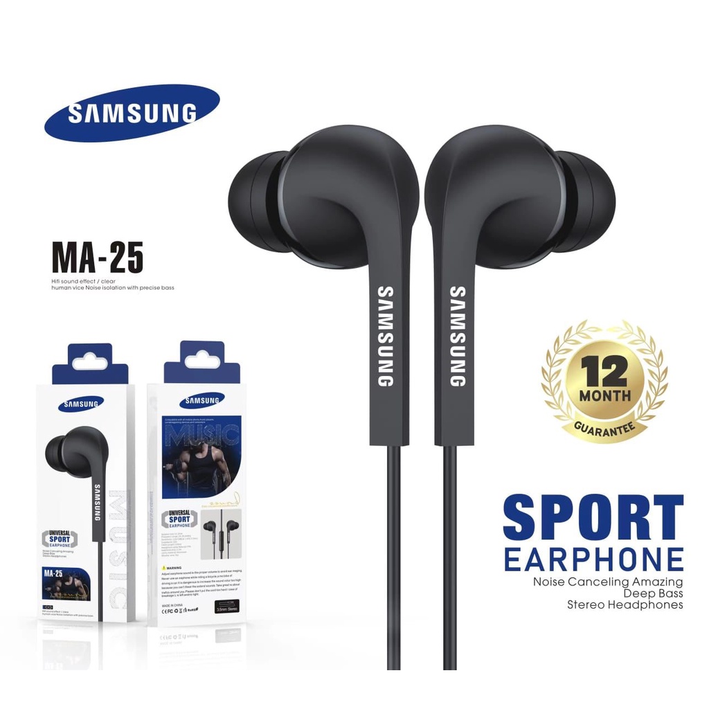 earphone samsung M25 stereo bass music telfon headset mic