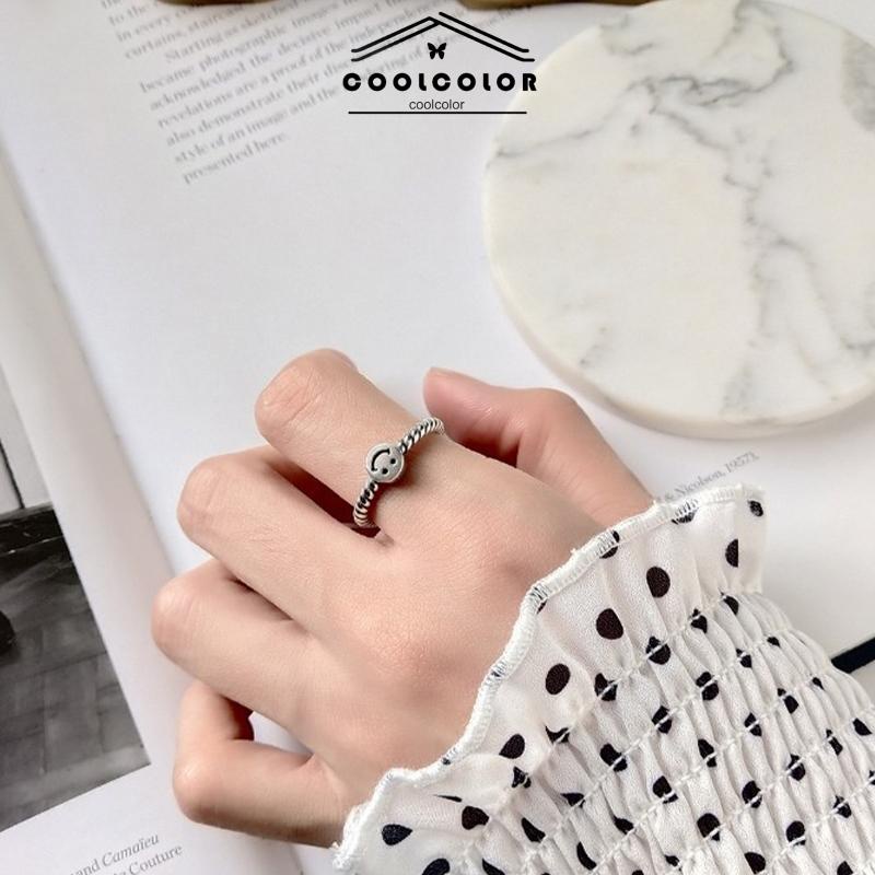COD❤️2 PCS/SET Retro Smiley Cincin Wanita Fashion Kepribadian Pembukaan Cincin Dapat Disesuaikan- cl
