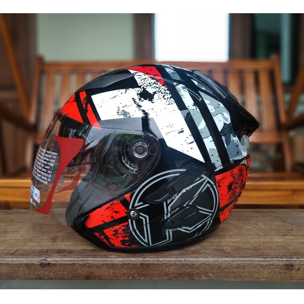 Helm KYT Galaxy Slide Motif Seri 5 Black Red Fluo Half Face Merah Hitam Double Visor