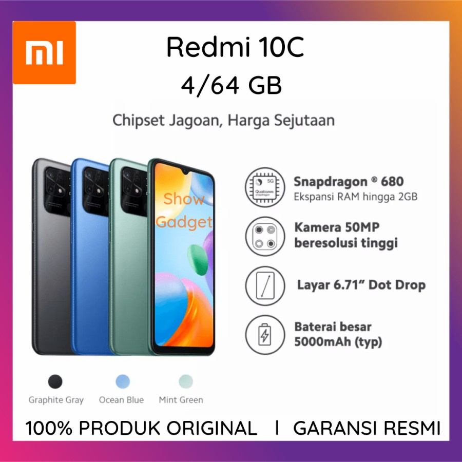 Xiaomi Redmi 10c 4/64 Ram 4GB Internal 64GB Garansi Resmi