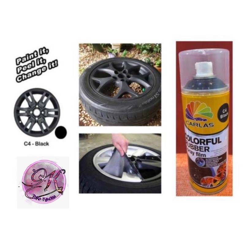 CARLAS RUBBER PAINT C4 BLACK MATE DOFF /cat karet velg motor mobil