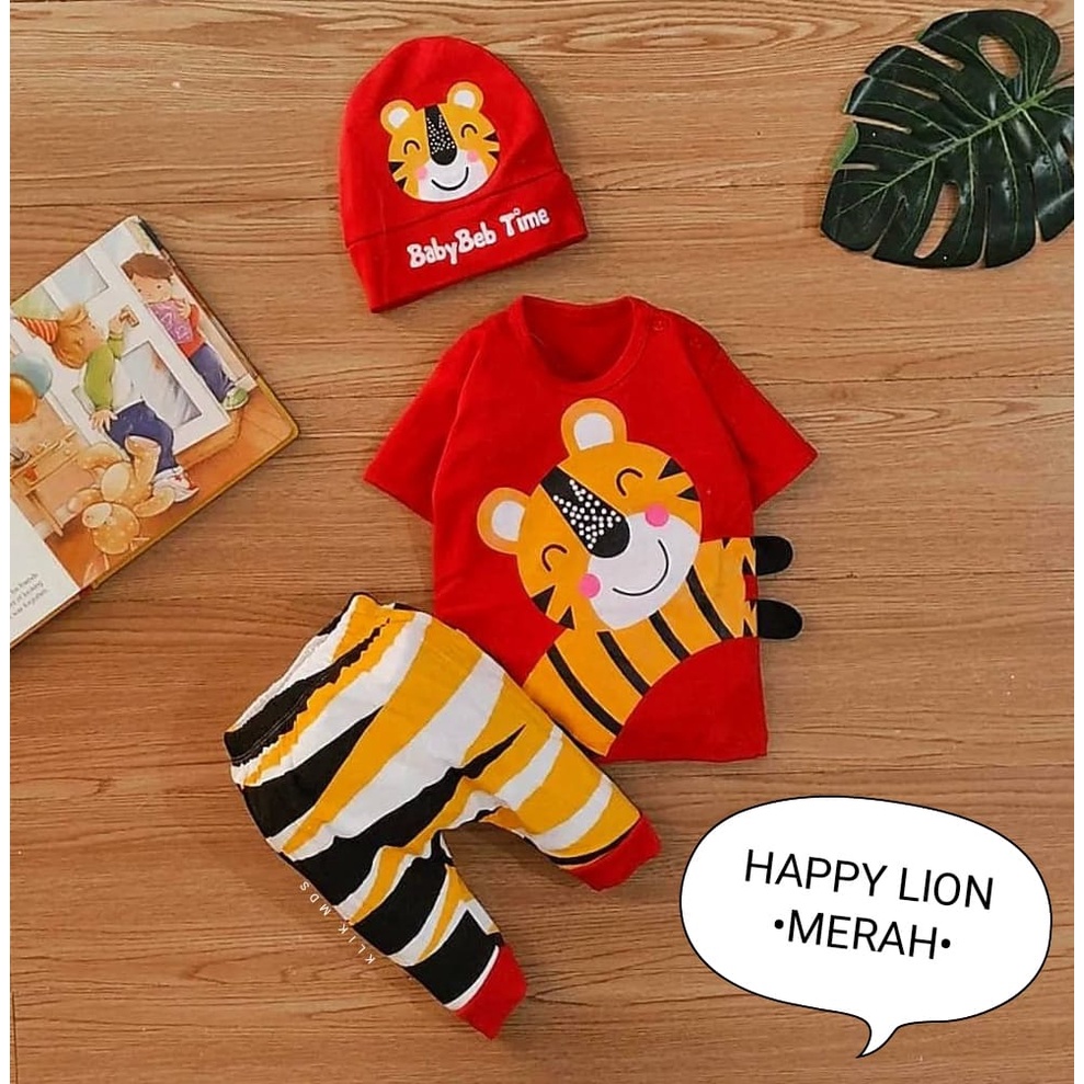 Setelan Bayi Laki-Laki atau Perempuan Free Topi Pakaian Bayi Happy Lion 1 Ukuran Estimasi 0-9 Bulan