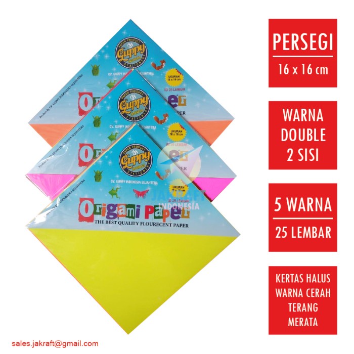 

Senikertas- Kertas Origami 2 Sisi 16 X 16 Cm Isi 25 (5 Warna Cerah) Double Face -Kertas-Seni.