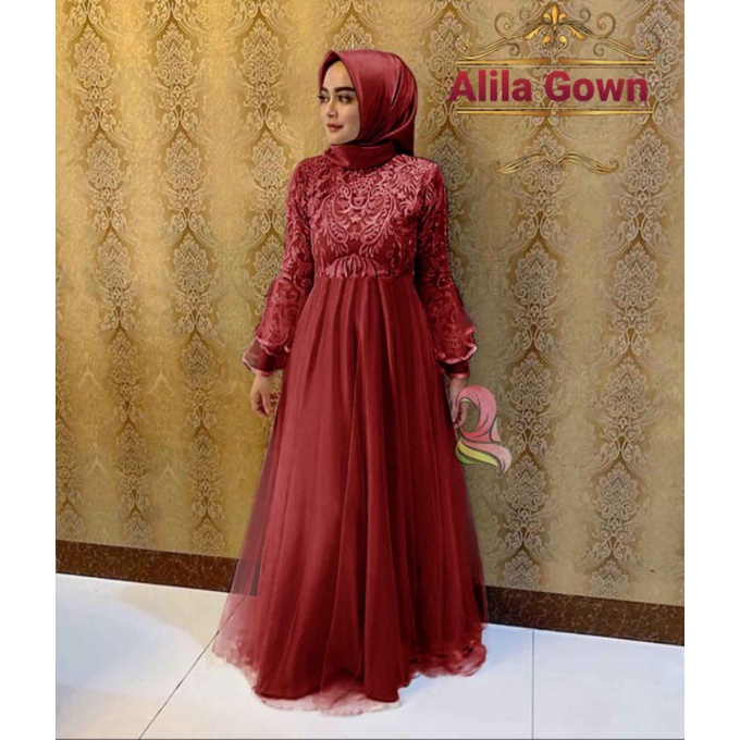Maroon Dress Muslim Alila Tile