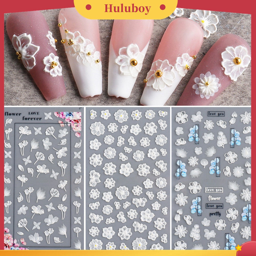 Huluboy Huluboy♡ Stiker Kuku Motif Lace Bunga Ultra Tipis Untuk Nail Art