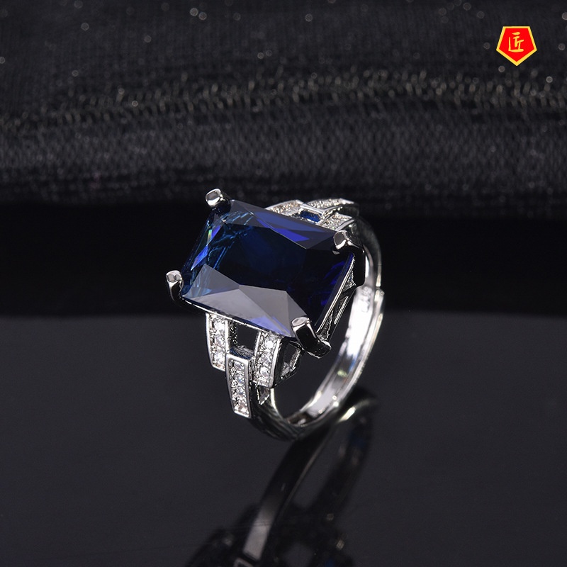 [Ready Stock]Elegant 925 Silver Color Gemstone Ring Square Tourmaline