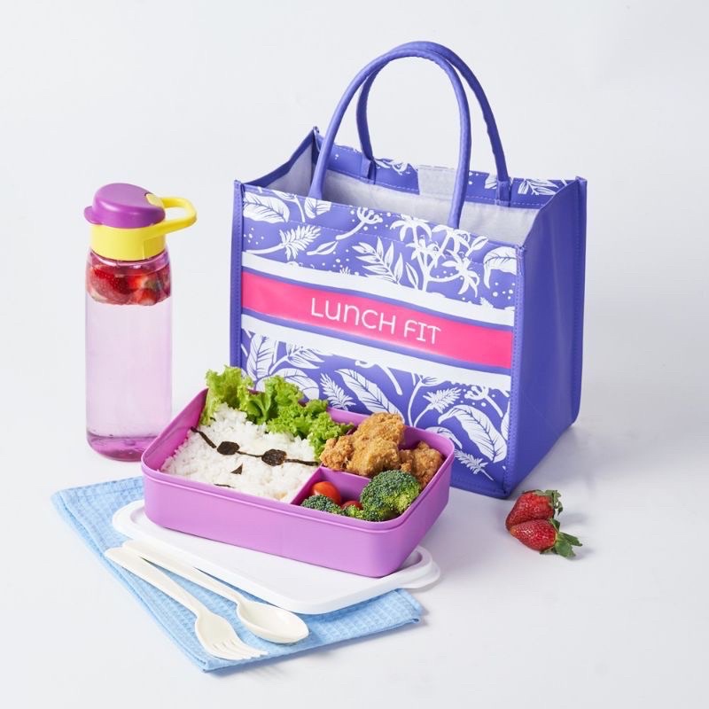 BEKAL MAKAN/TAS BEKAL MAKAN LUNCH FIT MOTIF BUNGA ABSTRAK SET